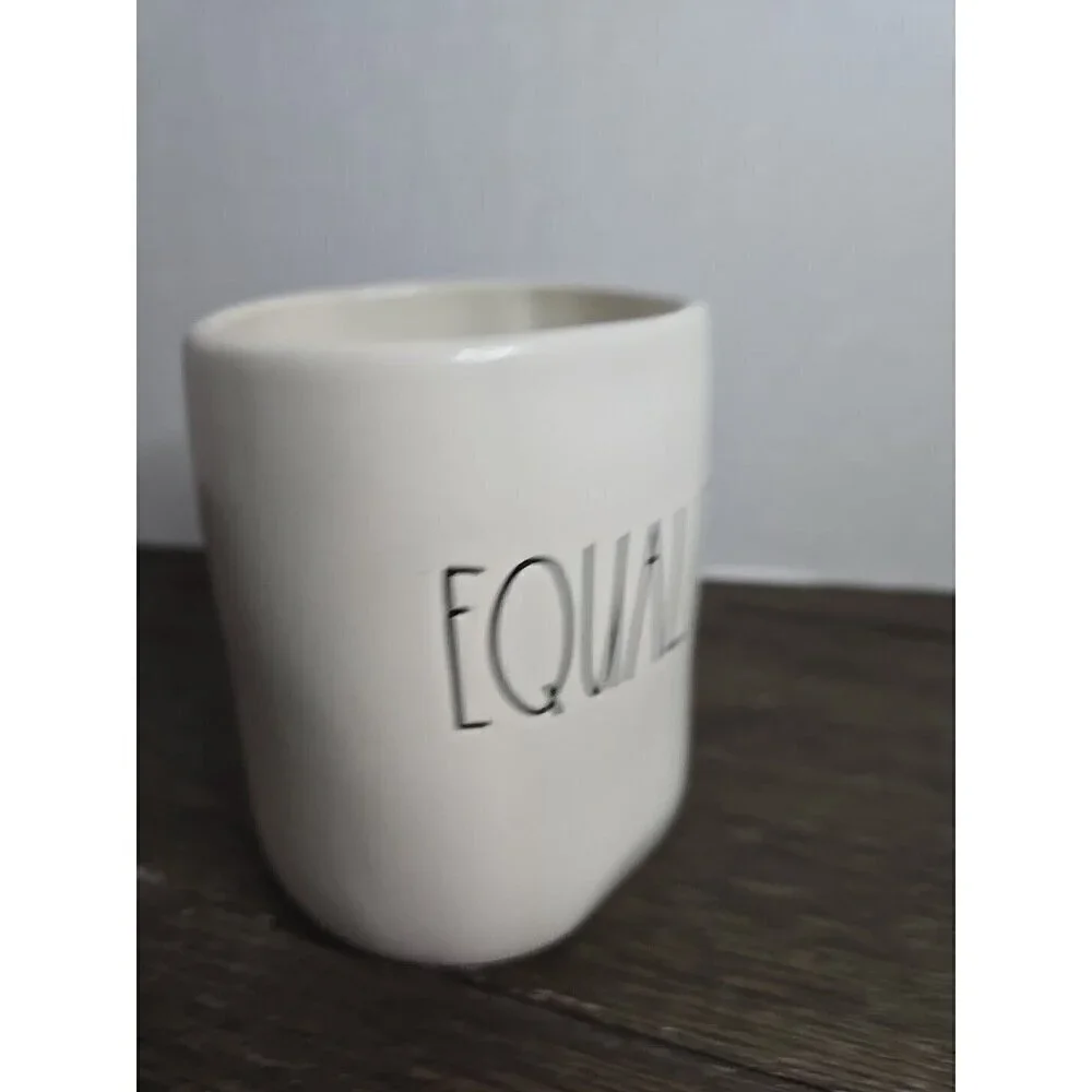 NWT Rae Dunn Magenta Artisan Equality Ceramic Coffee Mug White Black Writing
